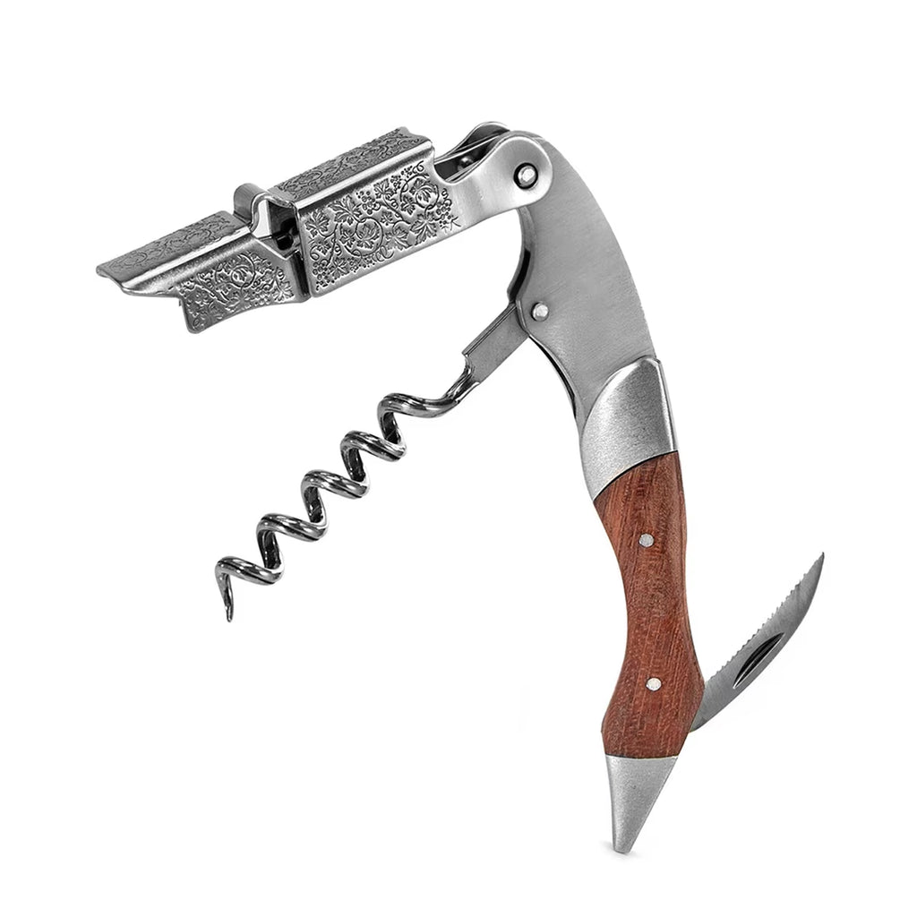 Wine Opener, Double Hinged Manual Wine Key for Bartender, Server, Waiter, Stainless Steel Wine Bottle Opener Corkscrew