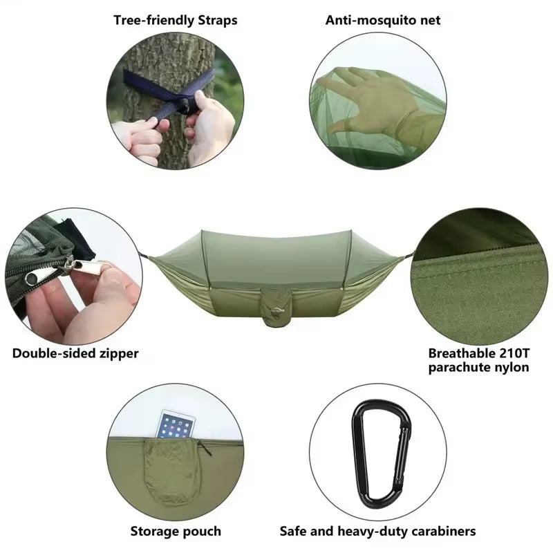 2023 Camping Hammock with Mosquito Net Pop-Up Light Portable Outdoor Parachute Hammocks Swing Sleeping Hammock Camping Stuff