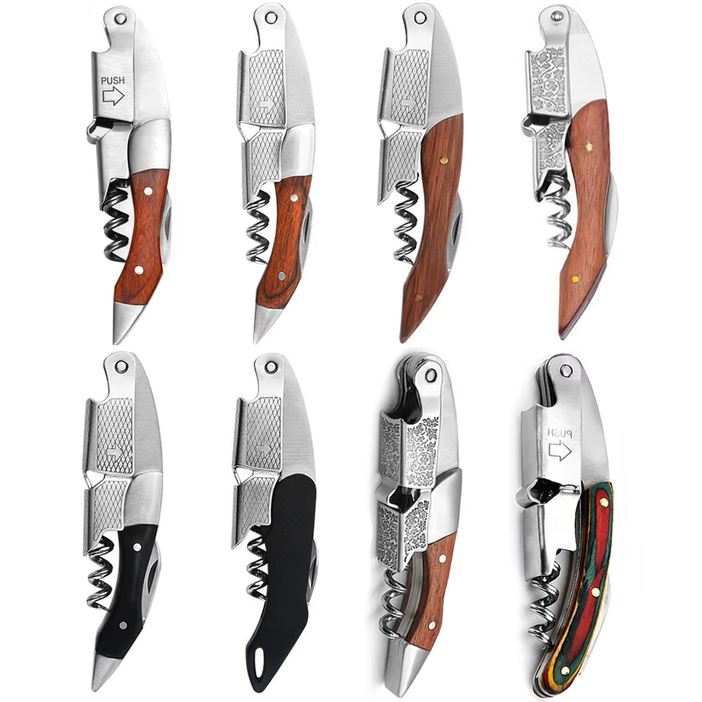 Wine Opener, Double Hinged Manual Wine Key for Bartender, Server, Waiter, Stainless Steel Wine Bottle Opener Corkscrew