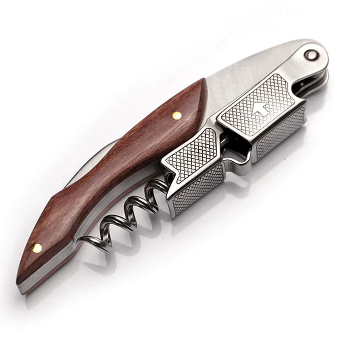 Wine Opener, Double Hinged Manual Wine Key for Bartender, Server, Waiter, Stainless Steel Wine Bottle Opener Corkscrew