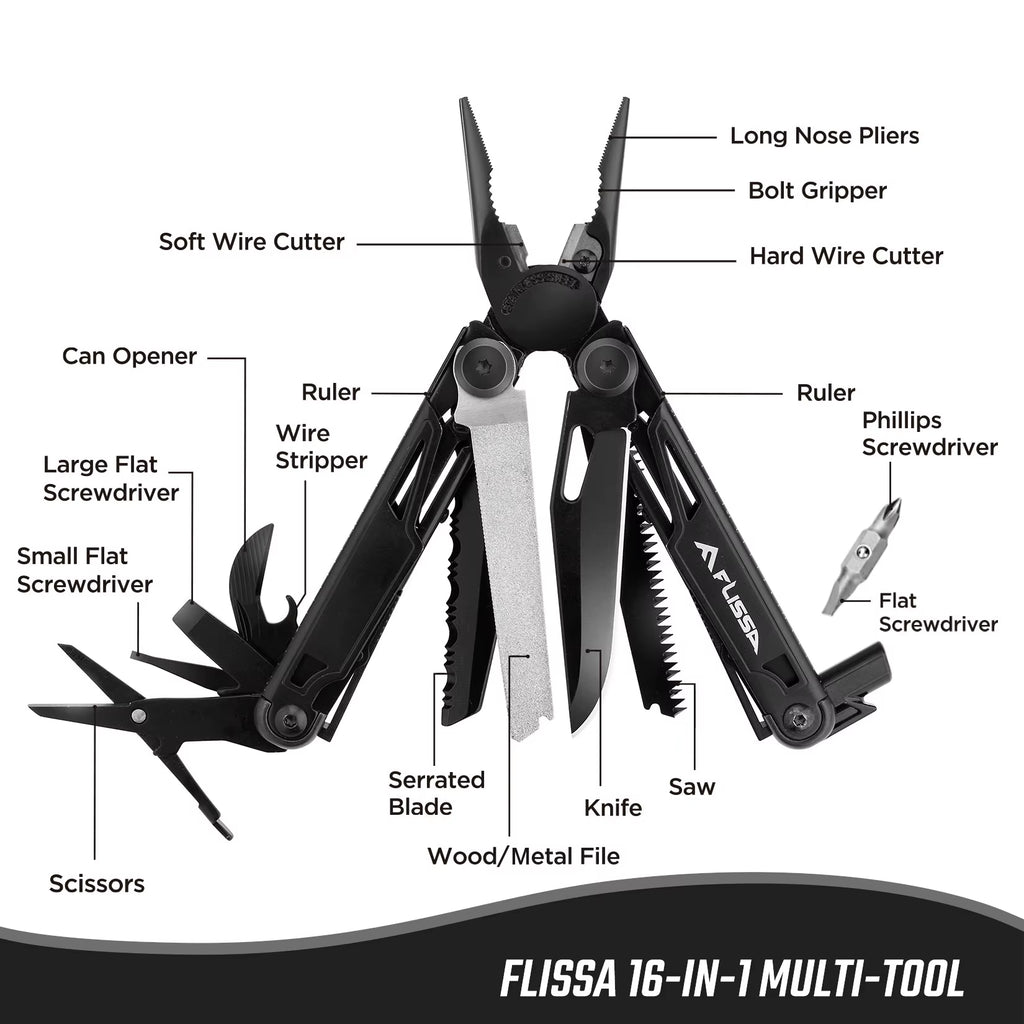 FLISSA 16 in 1 Camping Multitool Multi Plier Folding Plier Wire Stripper Outdoor Pocket Mini Portable New Arrival