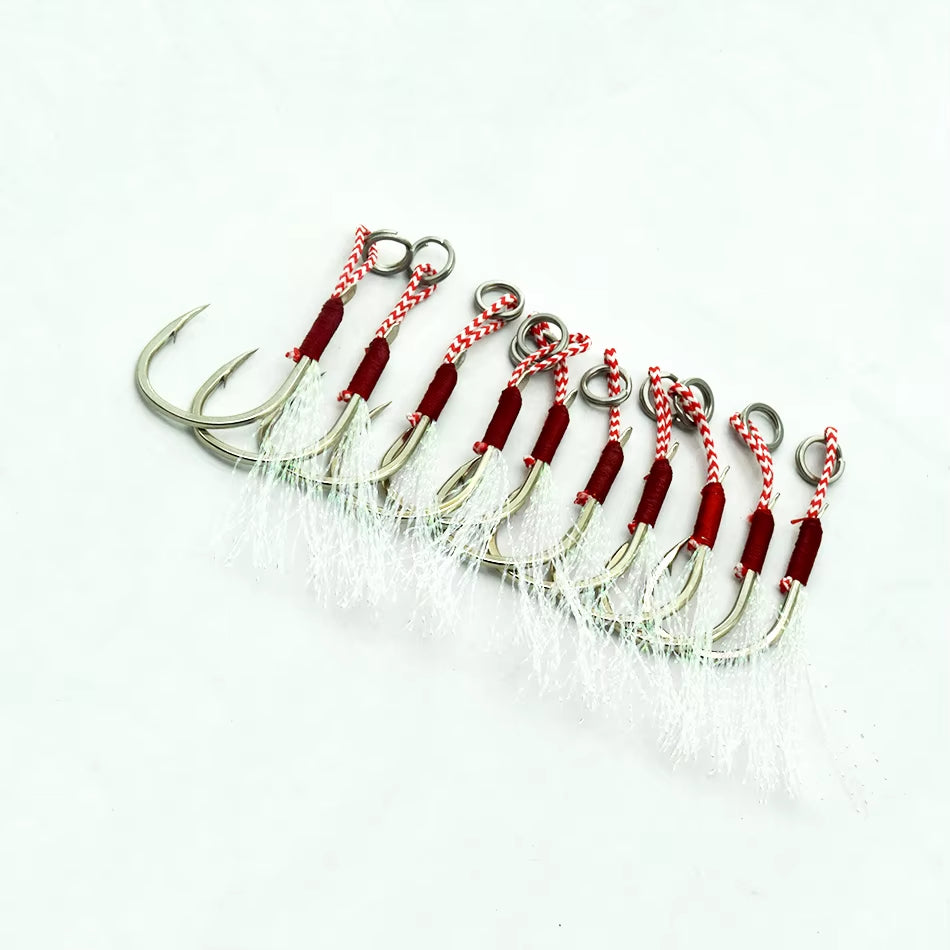 20Pcs/Pack 10#-20# Blood Slot Jigging Assist Hook Boat Jig Bait Fishing Line Rope Thread Assistant Hook Fish Tackle