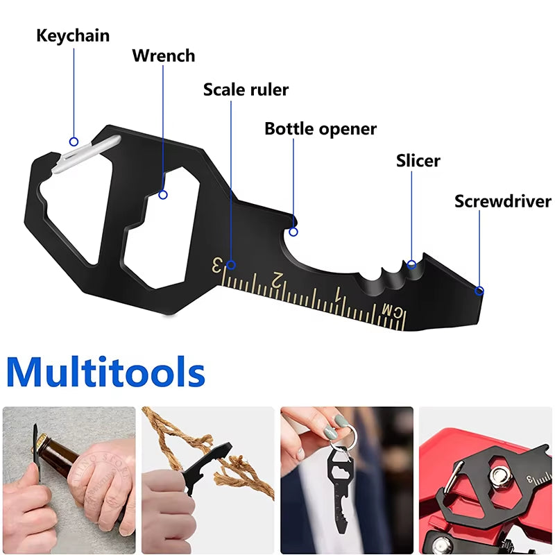 Portable Multi-Function Bottle Opener Keychain Hexagon Socket Screwdriver Stainless Steel EDC Tools Self Defense Supplies