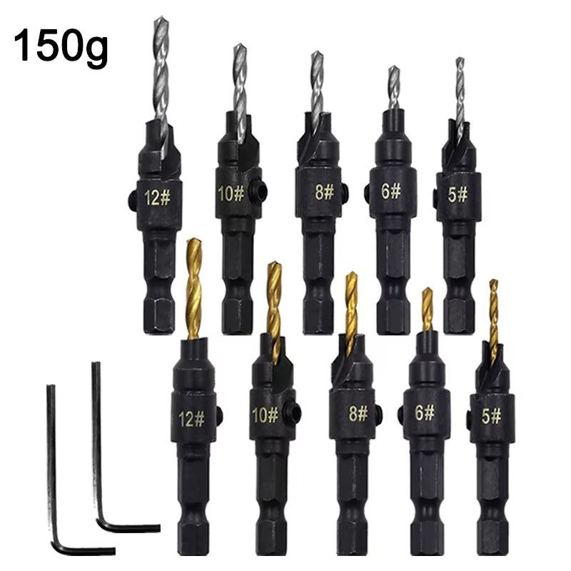 5Pc Woodworking Tapper Hexagon Shank Screw Countersunk Drill Bit Taper Drill Hole Drilling and Reaming Hardware Tool Set