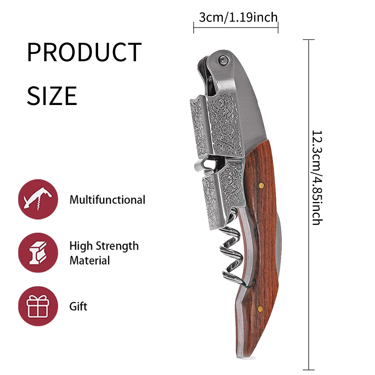 Wine Opener, Double Hinged Manual Wine Key for Bartender, Server, Waiter, Stainless Steel Wine Bottle Opener Corkscrew