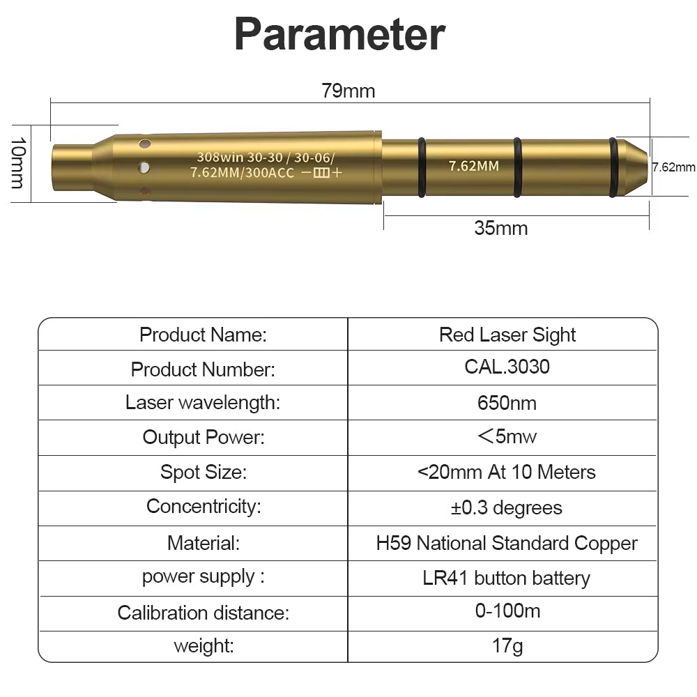 CAL.3030 7.62X39 308WIN 300ACC Calibration Red Increase Accuracy Long Tail Calibration Tool - Used for Accessory Calibration