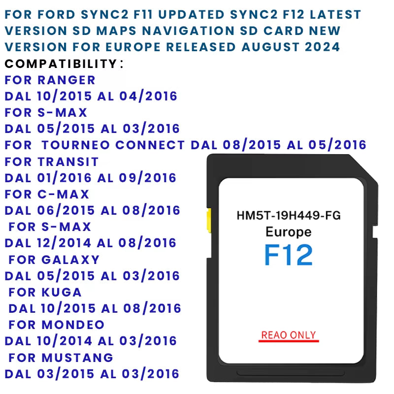 2024/2025 GPS SD CARD for FORD SYNC2 F12- EUROPA+UK CON AUTOVELOX UPDATE LATEST VERSION
