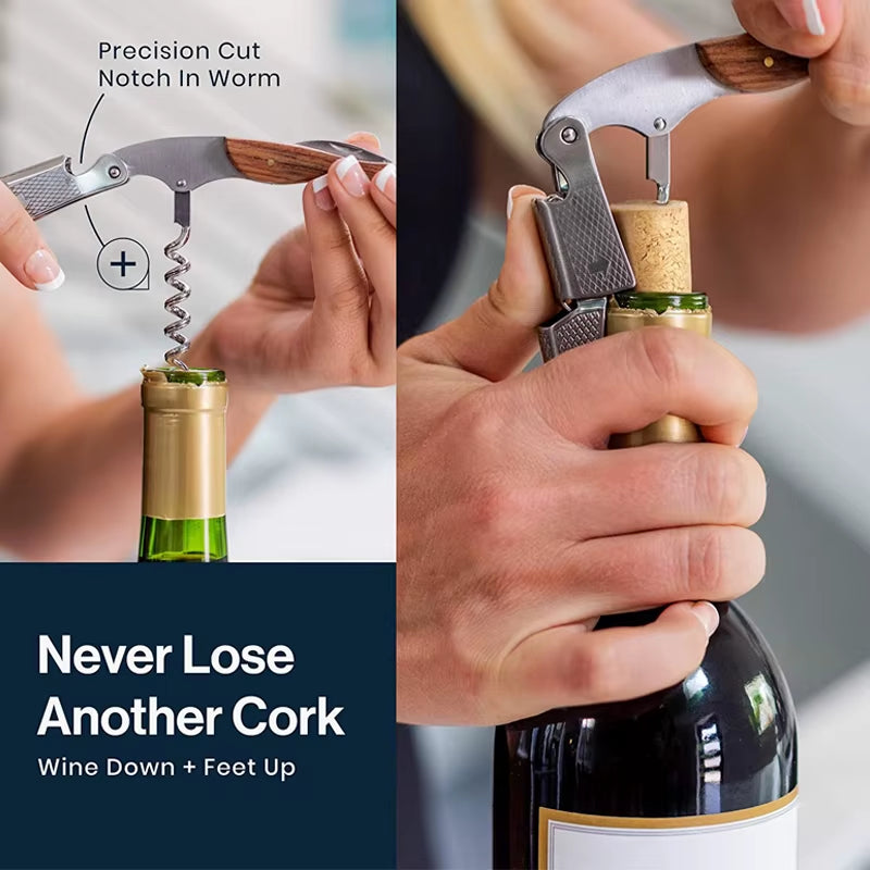Wine Opener, Double Hinged Manual Wine Key for Bartender, Server, Waiter, Stainless Steel Wine Bottle Opener Corkscrew