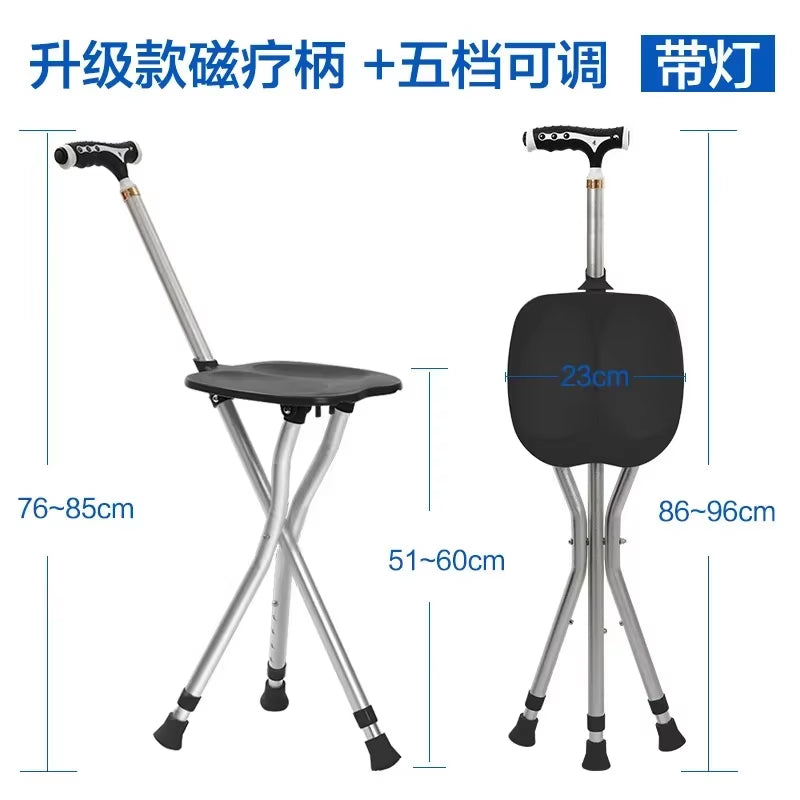 Nonslip Walking Cane for Elderly Lightweight Folding Fourleg Crutch Enlarged Seat Adjustable Mobility Stick Senior Walking Aid