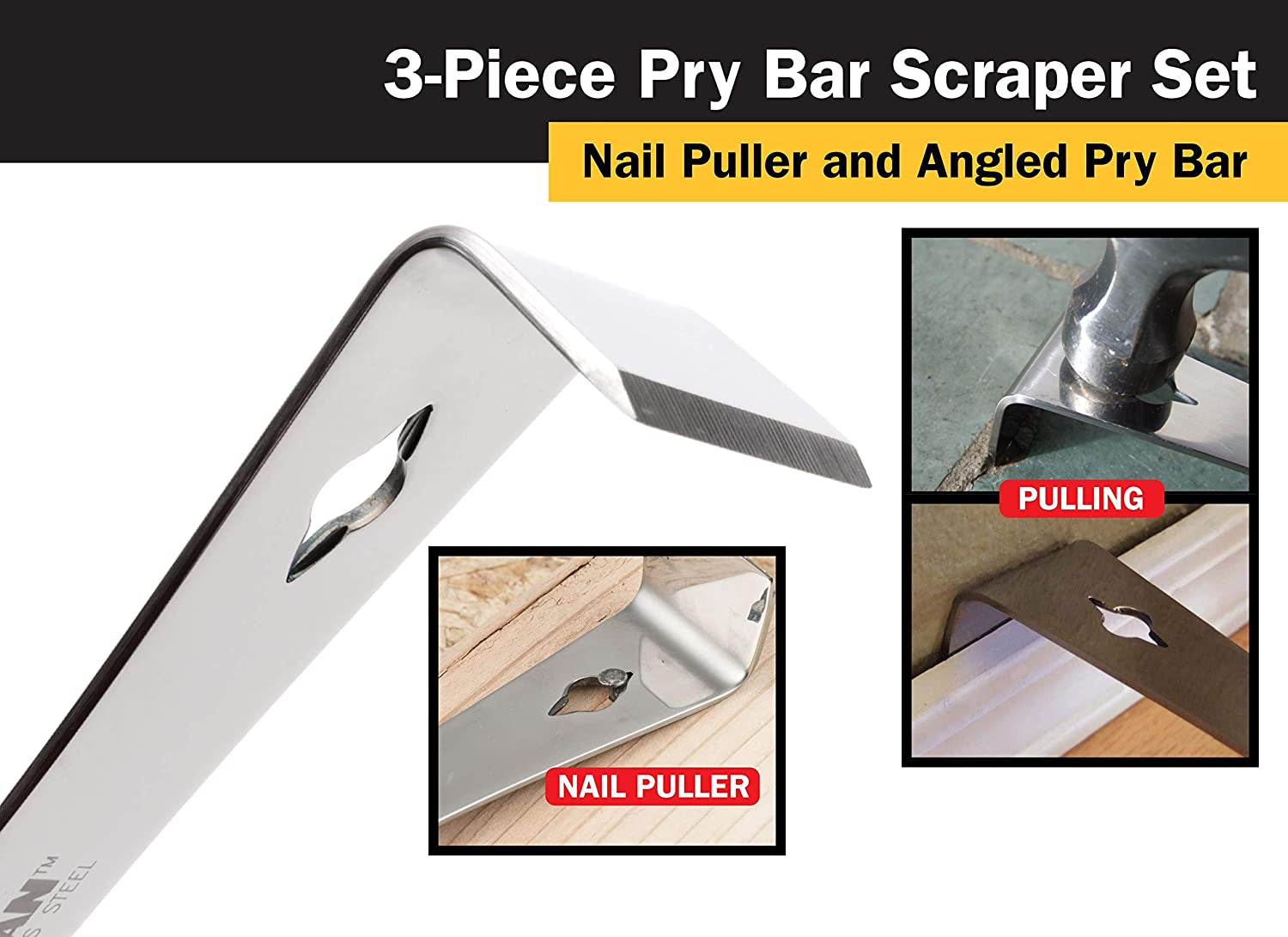 17007 3-Piece Stainless Steel Pry Bar Scraper Set