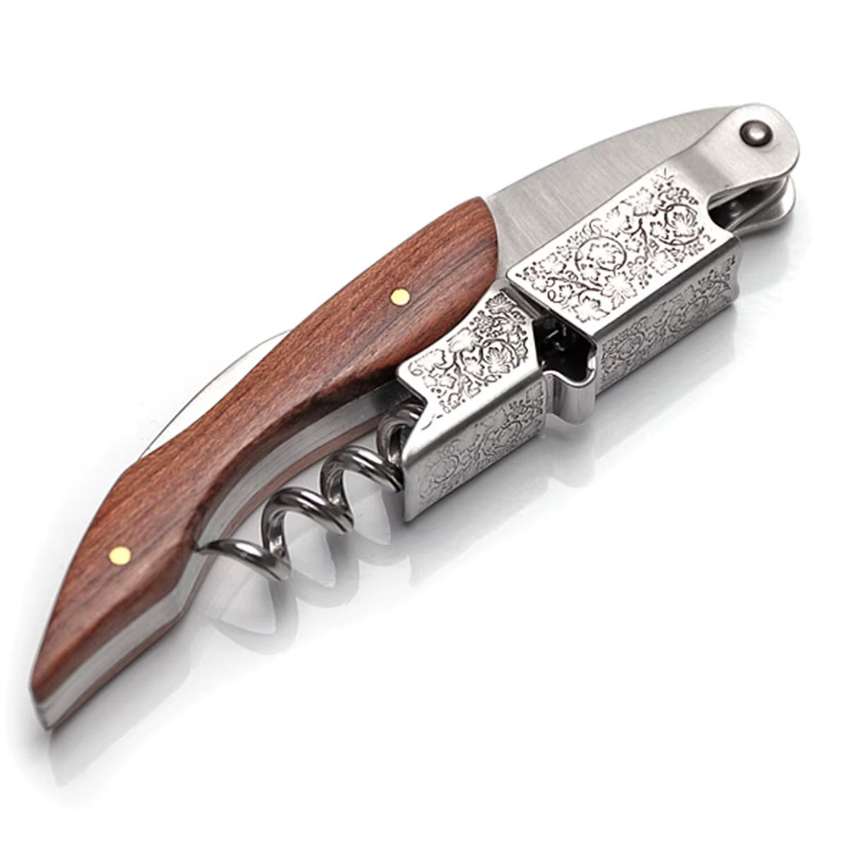 Wine Opener, Double Hinged Manual Wine Key for Bartender, Server, Waiter, Stainless Steel Wine Bottle Opener Corkscrew