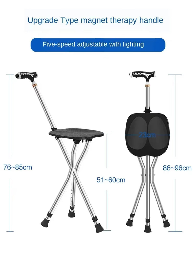 Nonslip Walking Cane for Elderly Lightweight Folding Fourleg Crutch Enlarged Seat Adjustable Mobility Stick Senior Walking Aid