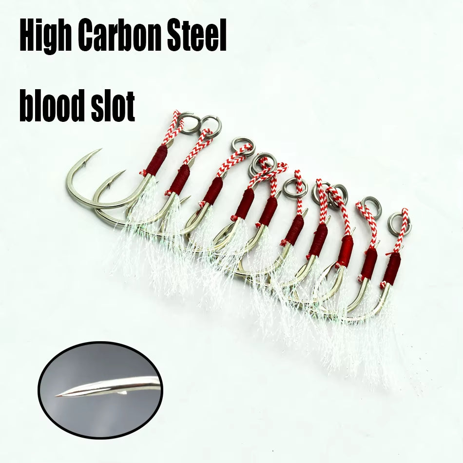 20Pcs/Pack 10#-20# Blood Slot Jigging Assist Hook Boat Jig Bait Fishing Line Rope Thread Assistant Hook Fish Tackle