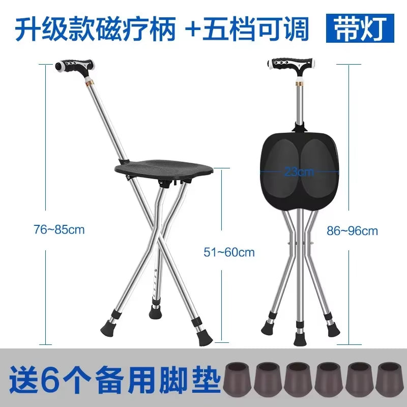 Nonslip Walking Cane for Elderly Lightweight Folding Fourleg Crutch Enlarged Seat Adjustable Mobility Stick Senior Walking Aid