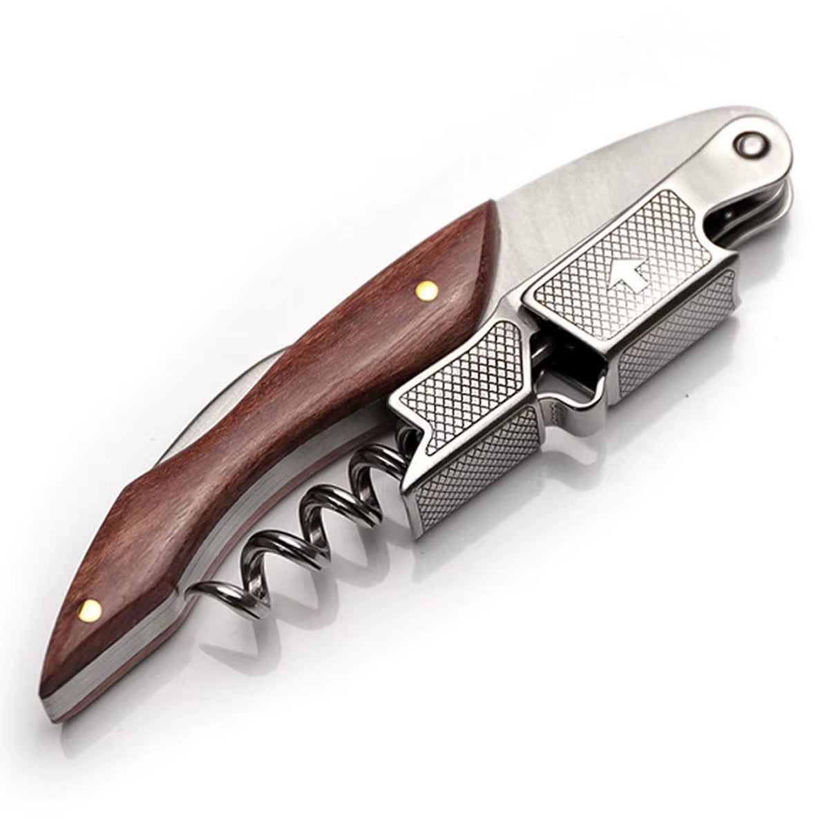 Wine Opener, Double Hinged Manual Wine Key for Bartender, Server, Waiter, Stainless Steel Wine Bottle Opener Corkscrew