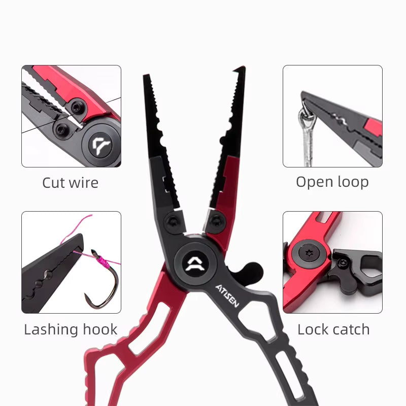 Booms Fishing X1 Aluminum Fishing Pliers Saltwater, Surf Fishing Tackle Kit, Fishing Multitool Hook Remover Braided Fishing Line