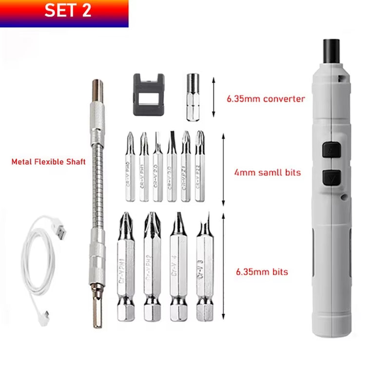 Cordless Electrical Screwdriver Mini Power Tools 3.6V Rechargeable Multifucntion Power Drill with 11Pcs Bits Flexible Shaft