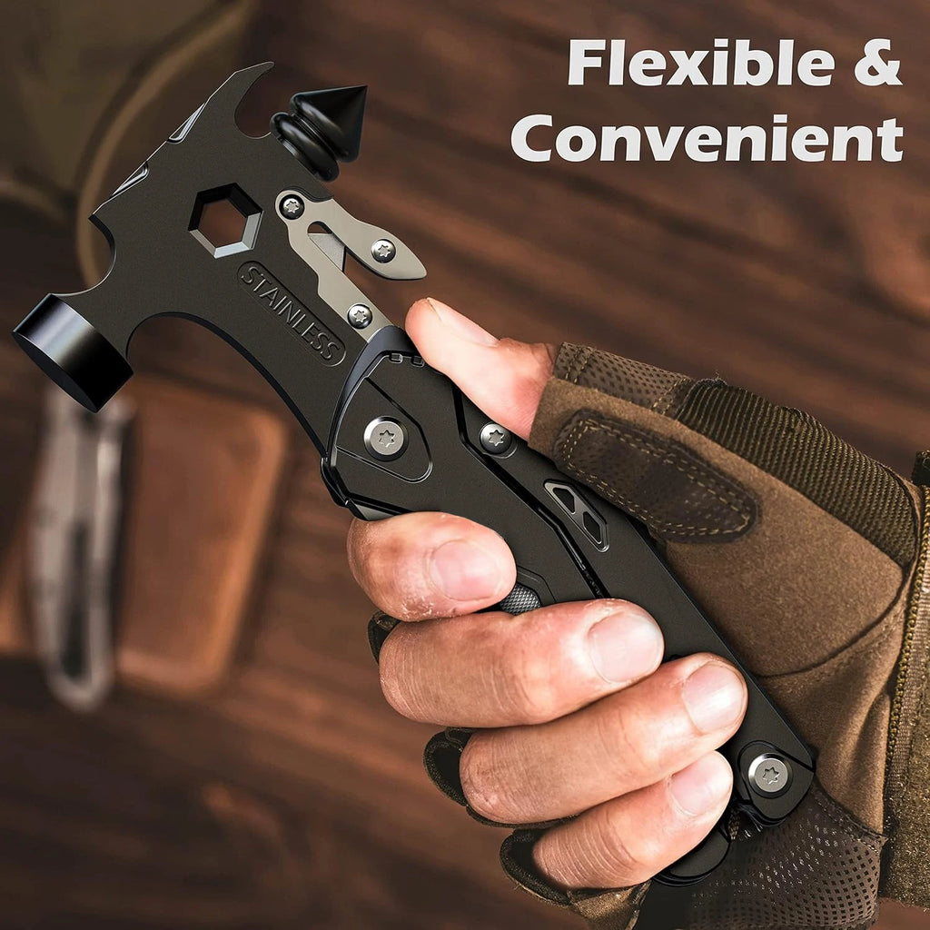 16-In-1 Multi-Function Hammer Portable Car Camping Survival Tool with Window Breaker Seatbelt Cutter for Outdoor