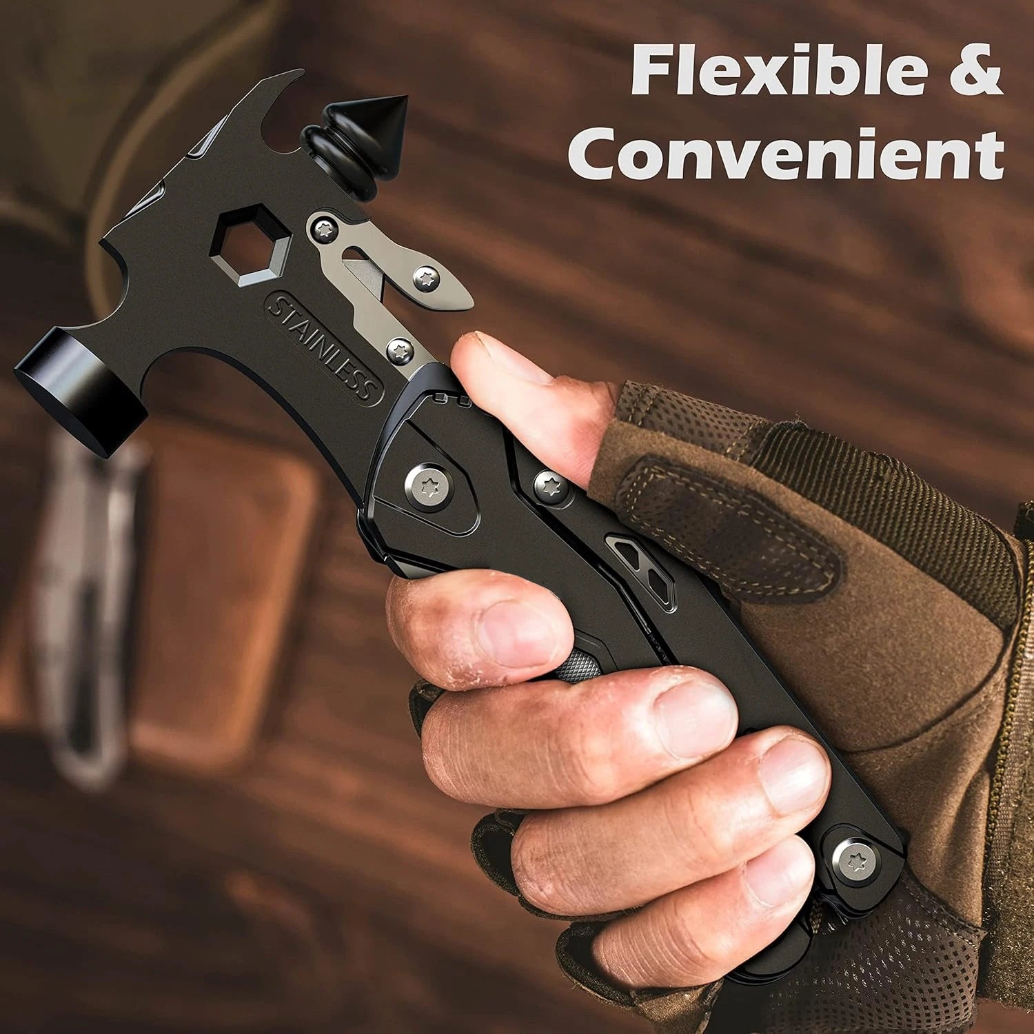 16-In-1 Multi-Function Hammer Portable Car Camping Survival Tool with Window Breaker Seatbelt Cutter for Outdoor