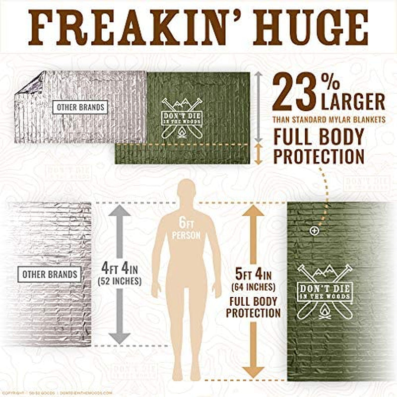 - Freakin’ Huge Emergency Blankets [4-Pack] Extra Large Thermal Mylar Space Blanket - One of the Ten Essentials Outdoor Survival Gear for Hiking Camping First Aid Kit (Green)